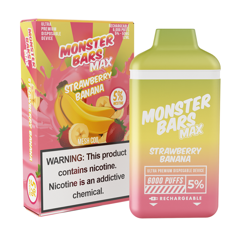 Monster Bars Max [6000 PUFFS] - Strawberry Banana - V4S