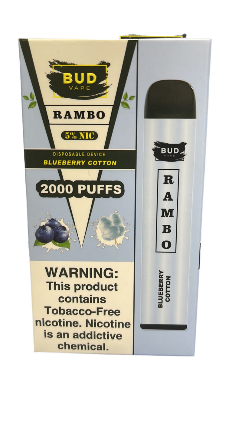 Bud Vape RAMBO Blueberry Cotton 2000 puffs [CLEARANCE]