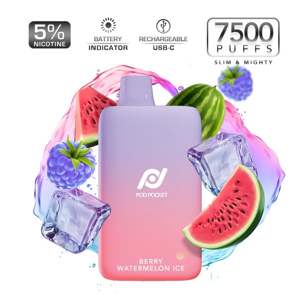 Pod Pocket Disposables [7500 Puffs] - Berry Watermelon Ice