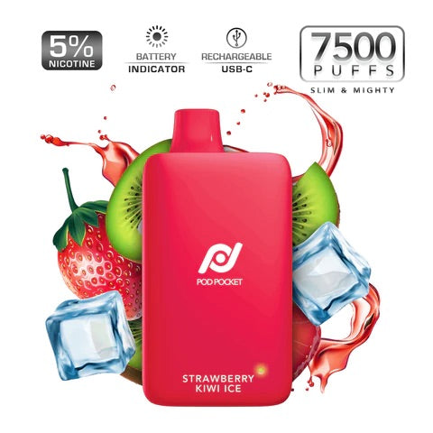 Pod Pocket Disposables [7500 Puffs] - Strawberry Kiwi Ice (CLEARANCE)